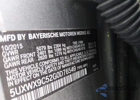 2016 BMW X3 xDrive28I из США, поврежденный, VIN 5UXWX9C52G0D76549